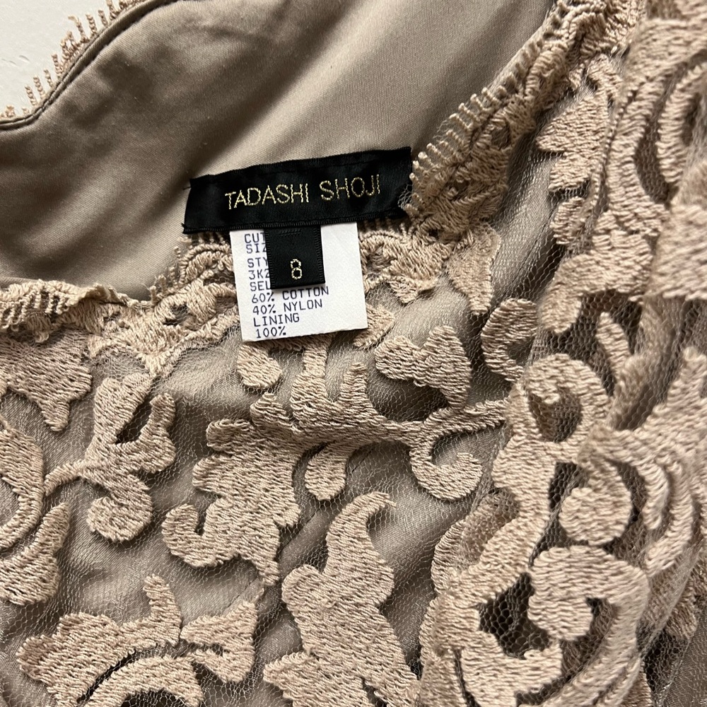 Tadashi Shoji One-Shoulder Lace Gown in Champagne - Picture 5 of 11